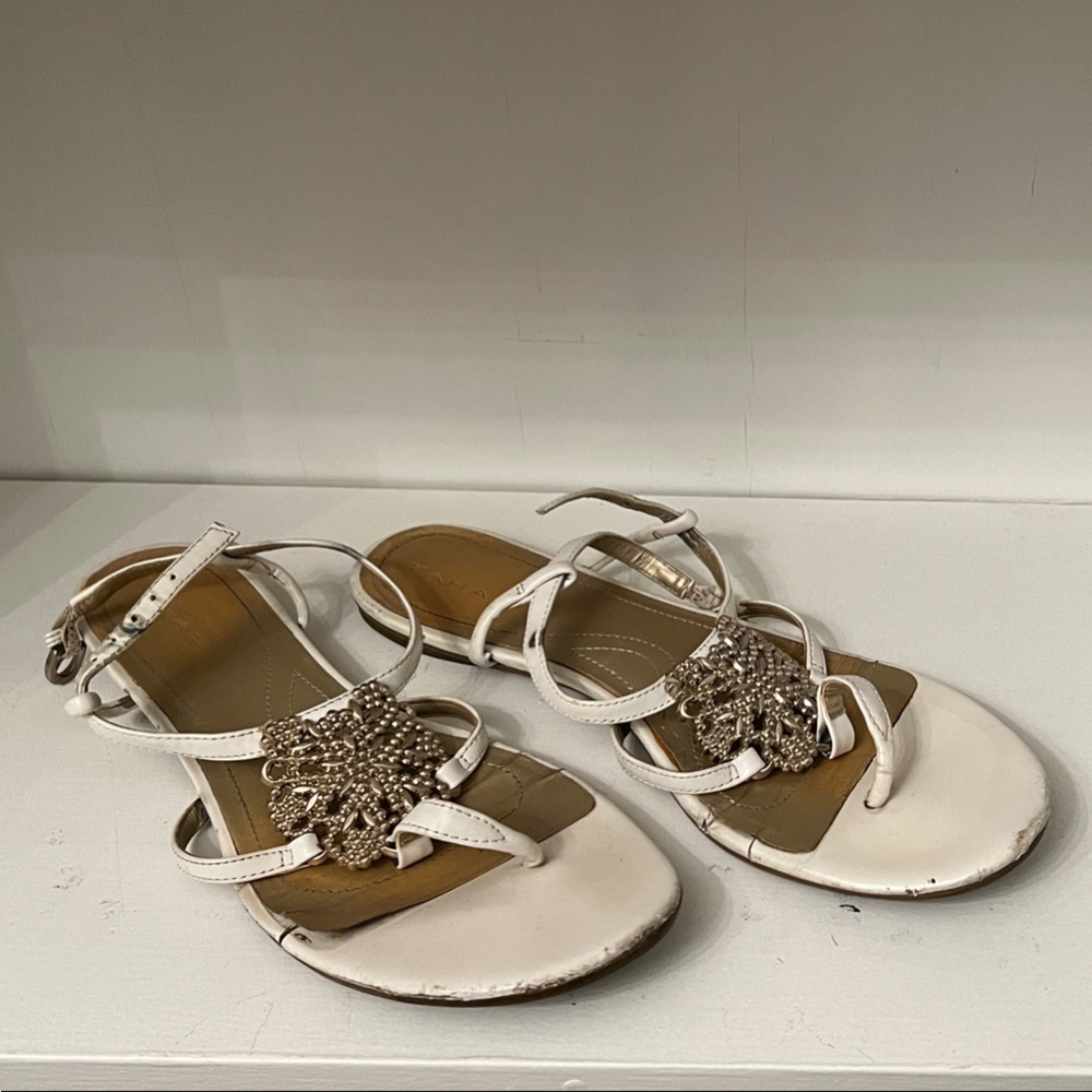 Tahari White Sandals with Embellished Design